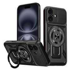 Θήκη Κινητού Defender Armor Case Αντικραδασμική ( Armor - Shockproof ) με ενσωματωμένη Magsafe βάση-δαχτυλίδι για APPLE IPHONE 16 6.1 ΜΑΥΡΟ