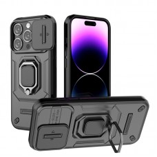Θήκη Κινητού BBR Warrior Αντικραδασμική ( Armor - Shockproof ) με ενσωματωμένη βάση-δαχτυλίδι και κάλυμμα καμερών για APPLE IPHONE 14 PRO MAX 6.7 ΜΑΥΡΟ