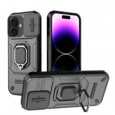 Θήκη Κινητού BBR Warrior Αντικραδασμική ( Armor - Shockproof ) με ενσωματωμένη βάση-δαχτυλίδι και κάλυμμα καμερών για APPLE IPHONE 16 6.1 ΜΑΥΡΟ